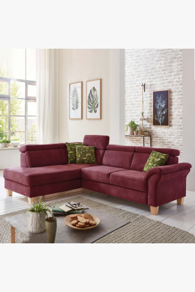Ecksofa Arnga Stoff C Bordeaux linke Ecke Massivholz Beine